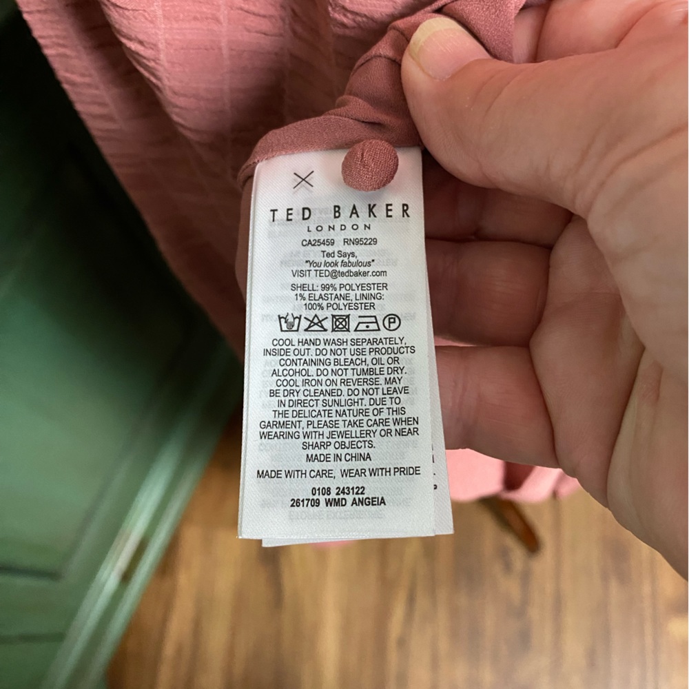 Ted Baker Angeia Textured Crepe Button Front MIDI Dress Medium Pink Size Medium - Picture 8 of 8